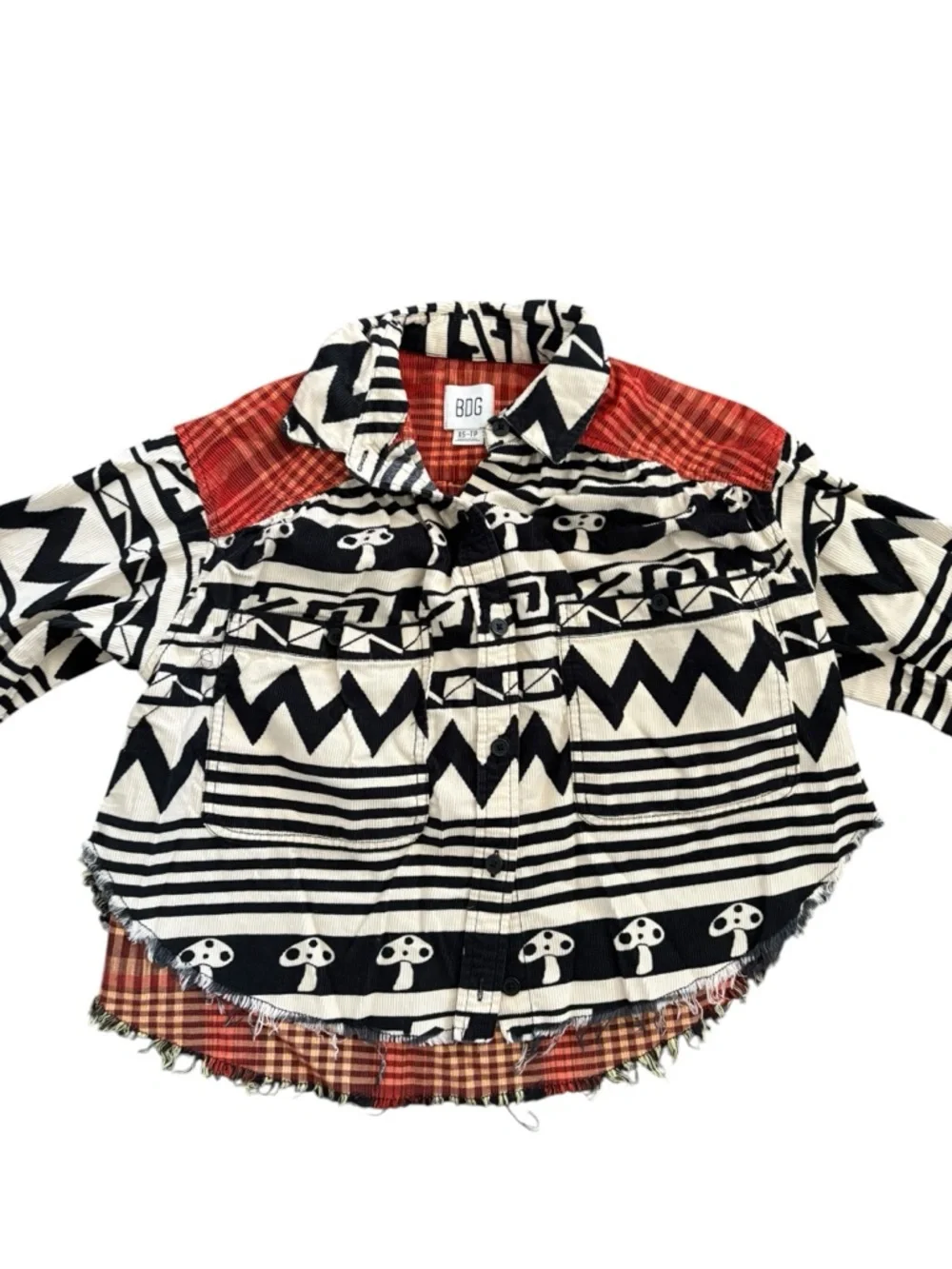 BDG Tripped Up Button Up Crop Shirt Urban Outfitters Mushroom Plaid Corduroy - Picture 3 of 6